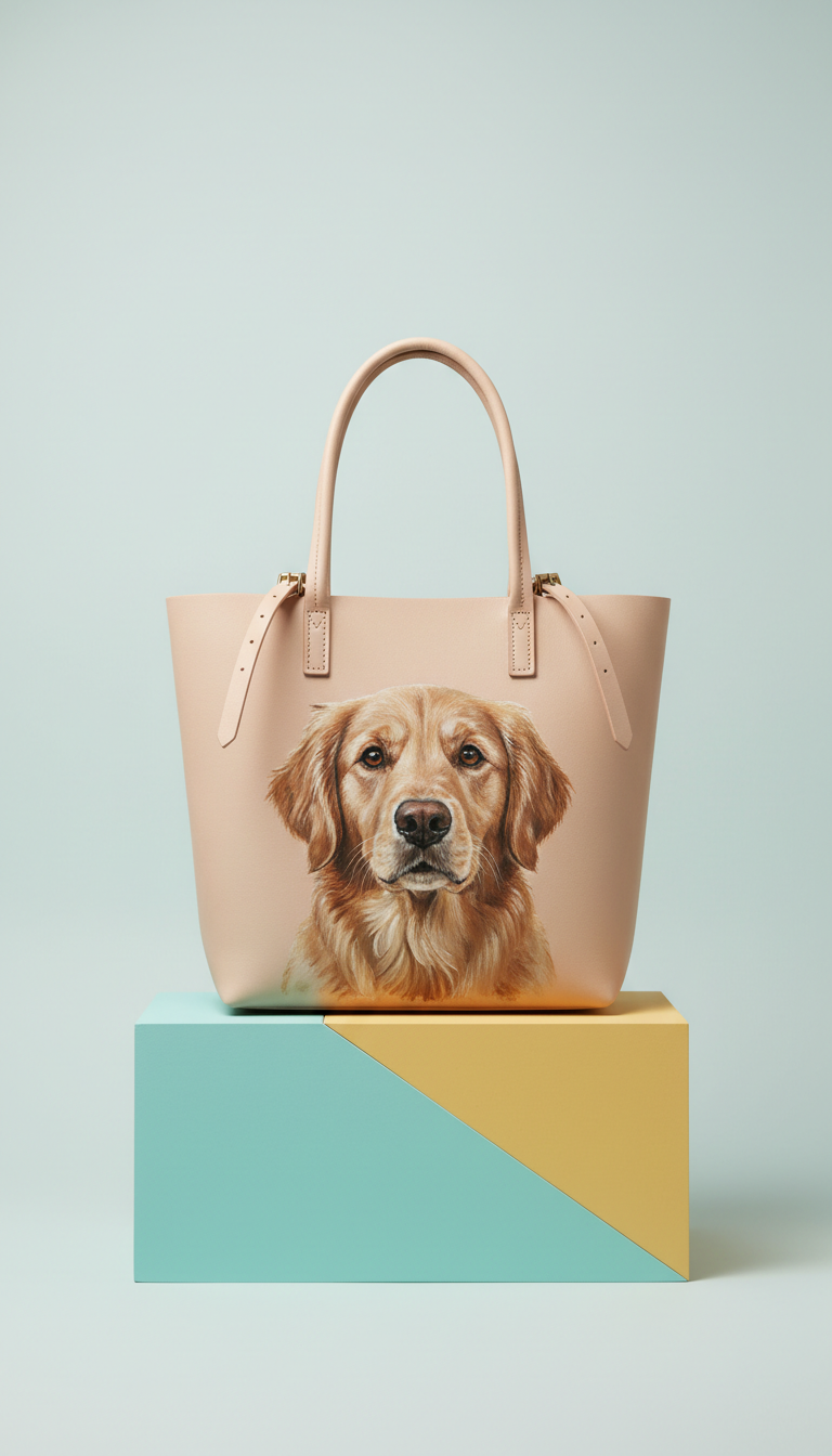 Hand-painted leather tote with custom dog portrait